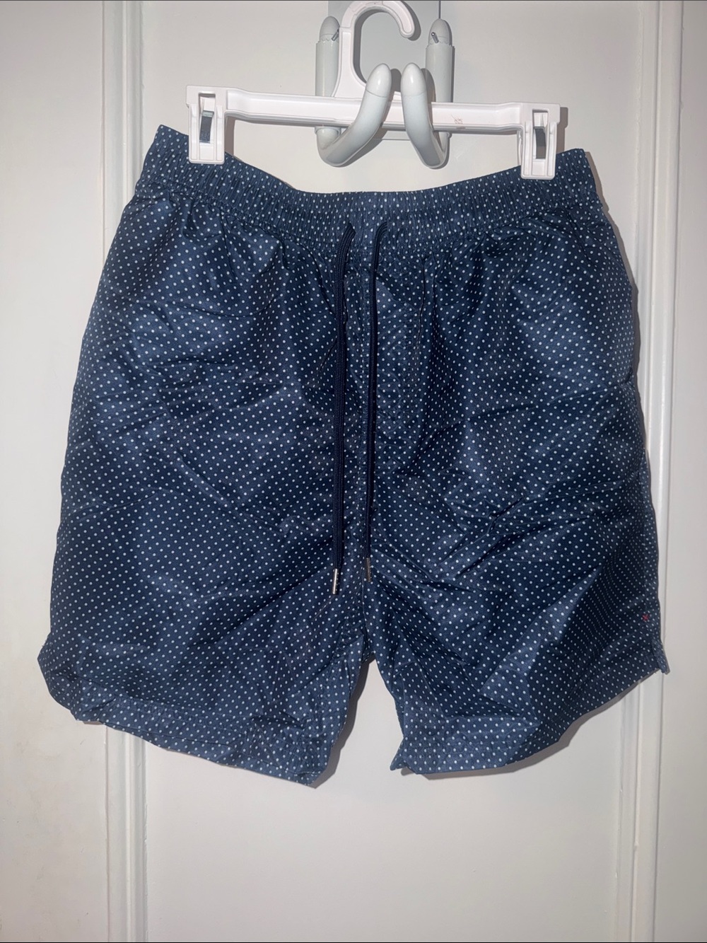 2xist Dark Blue Swim Trunks with White Swiss Dots NWOT
